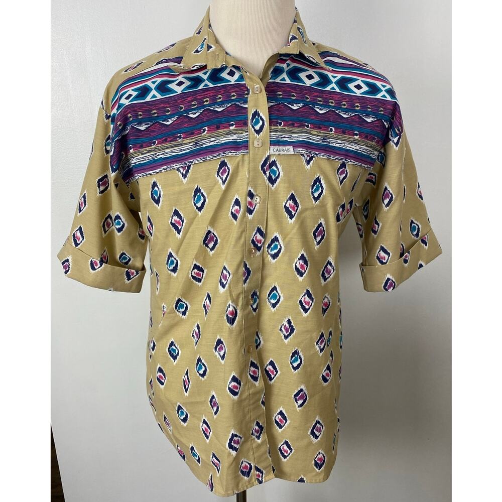 VTG 90s Women Cabrais USA Western geometric graphic button up shirt, 10